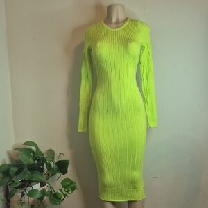 Elegant Neon Green Long Sleeve Dress